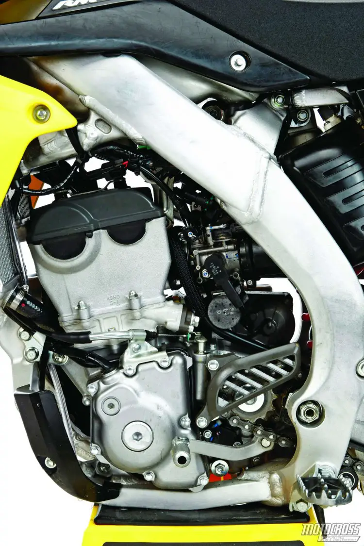 Mighty might: At 39 horsepower, the RM-Z250 engine gives up several horsepower at peak to the competition. 
