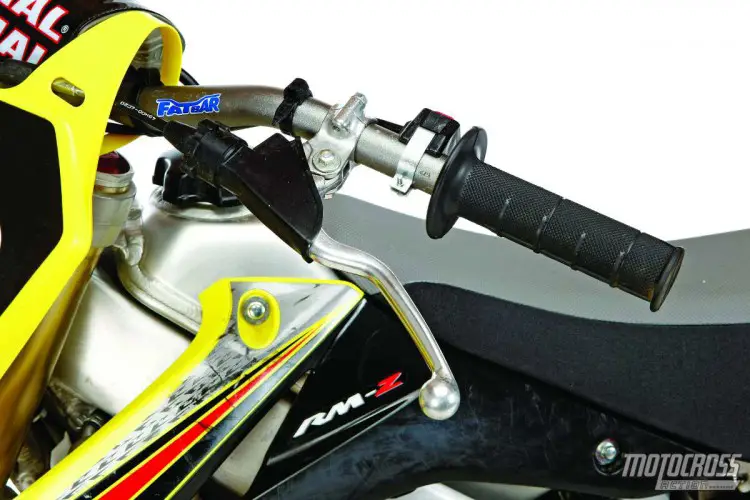 Slip city: See that clutch lever on the RM-Z250? Avoid it like the plague. Otherwise, you’ll be going nowhere fast.