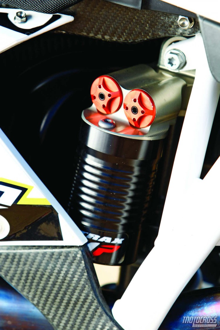 The factory WP shock’s Trax system helps keep the rear on the ground.