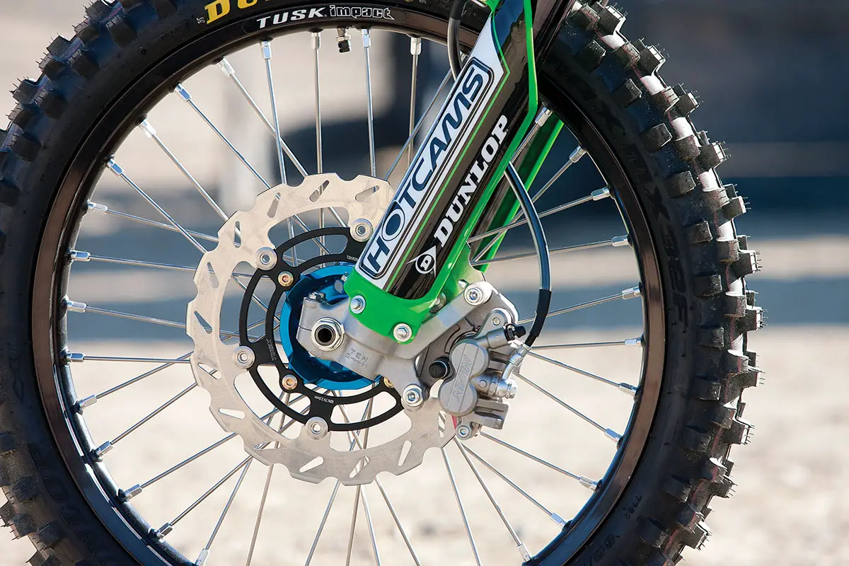 The oversized Tusk front brake rotor added pucker power to the KX250F.