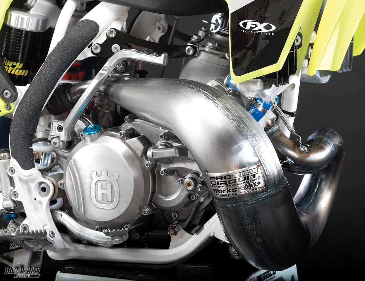 The Pro Circuit pipe and silencer were developed for the TC250 to tame its wild ways. Not only did they tame the power where the bike needed it, they added power where the bike could use it. This is the best bolt-on power you can find for the TC250.