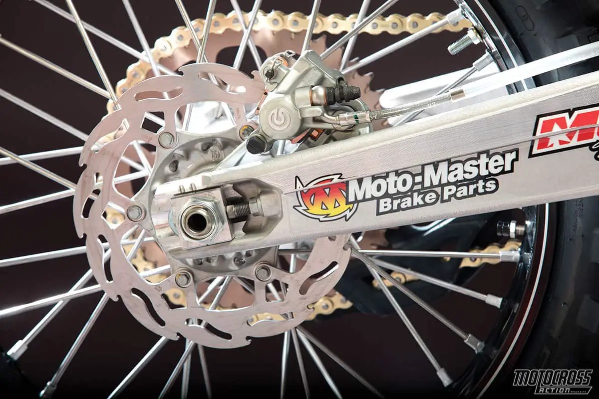 We love the pucker power of the stock FC450 brakes, but love the Moto-Master rotors even more.