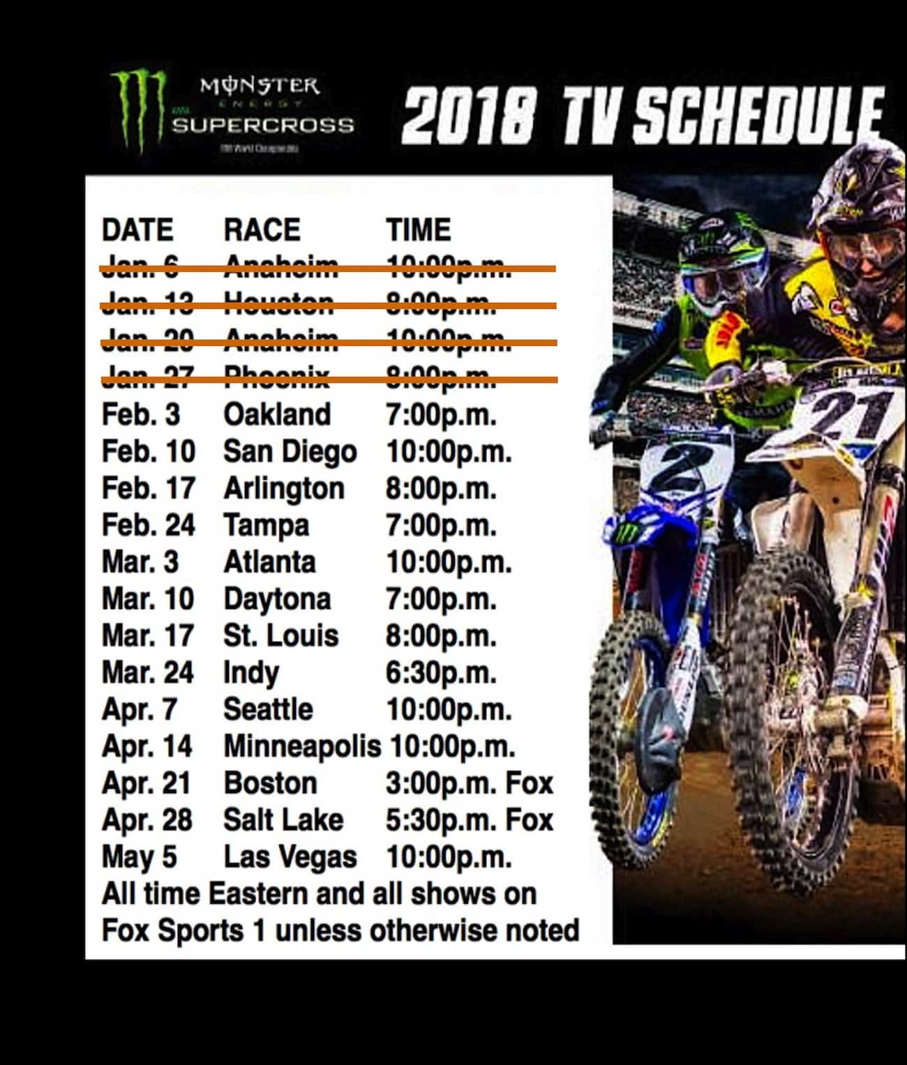 2018 OAKLAND SUPERCROSS TV TIMES, AMA POINTS, SCHEDULE & SEATING CHART