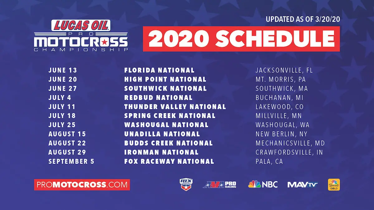 Calendário atualizado do Pro Motocross 2020
