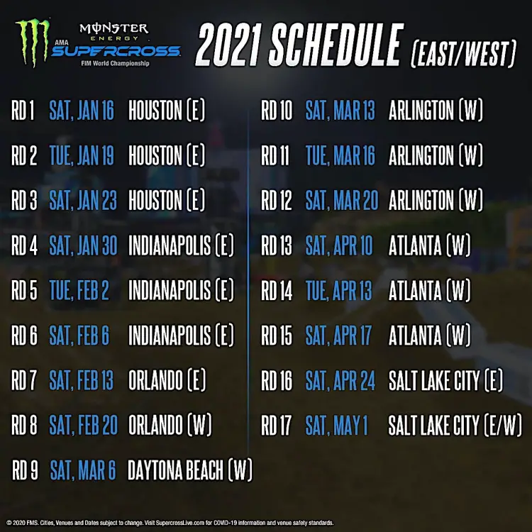 2021 MONSTER ENERGY SUPERCROSS RACE SCHEDULE *UPDATED* - Motocross ...