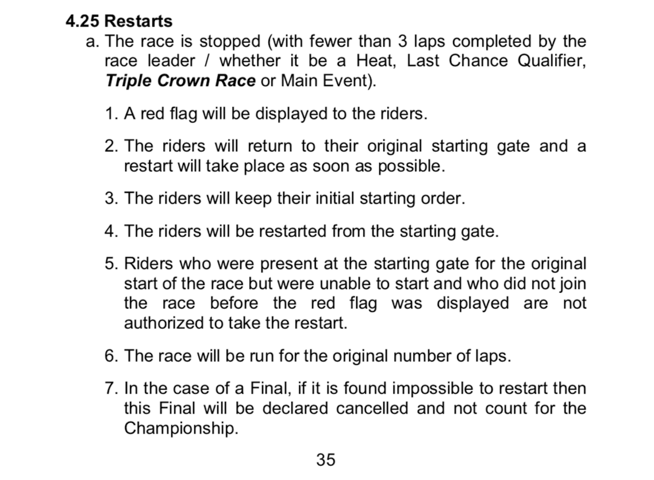 AMA Rulebook 2021 Supercross Restarts والأعلام الحمراء