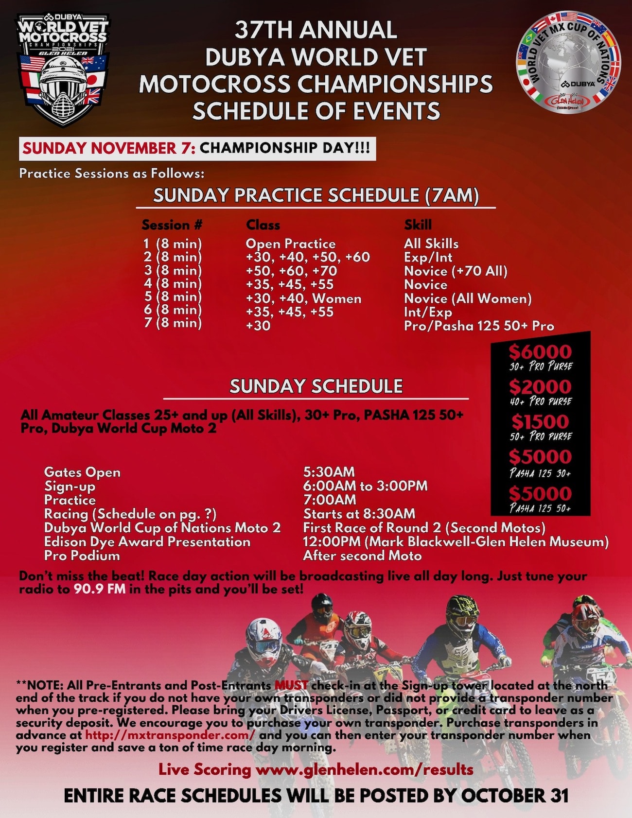 37TH ANNUAL DUBYA WORLD VET CHAMPIONSHIP PRACTICE AND RACE SCHEDULES