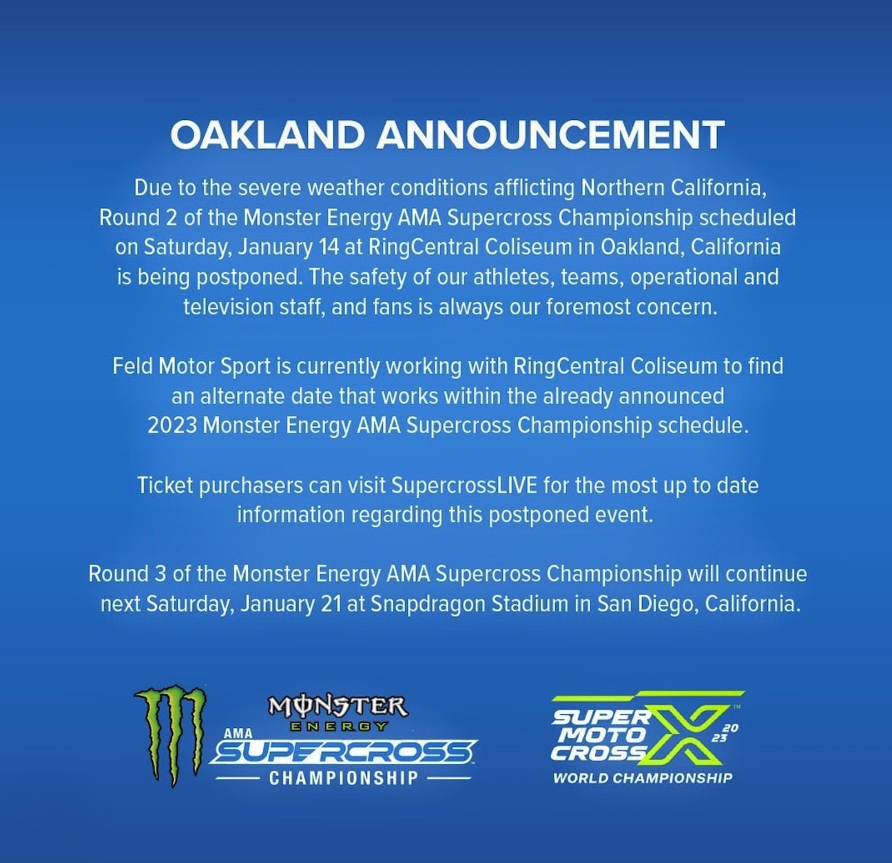 RELATÓRIO DE PRÉ-CORRIDA DE OAKLAND 2023 SUPERCROSS