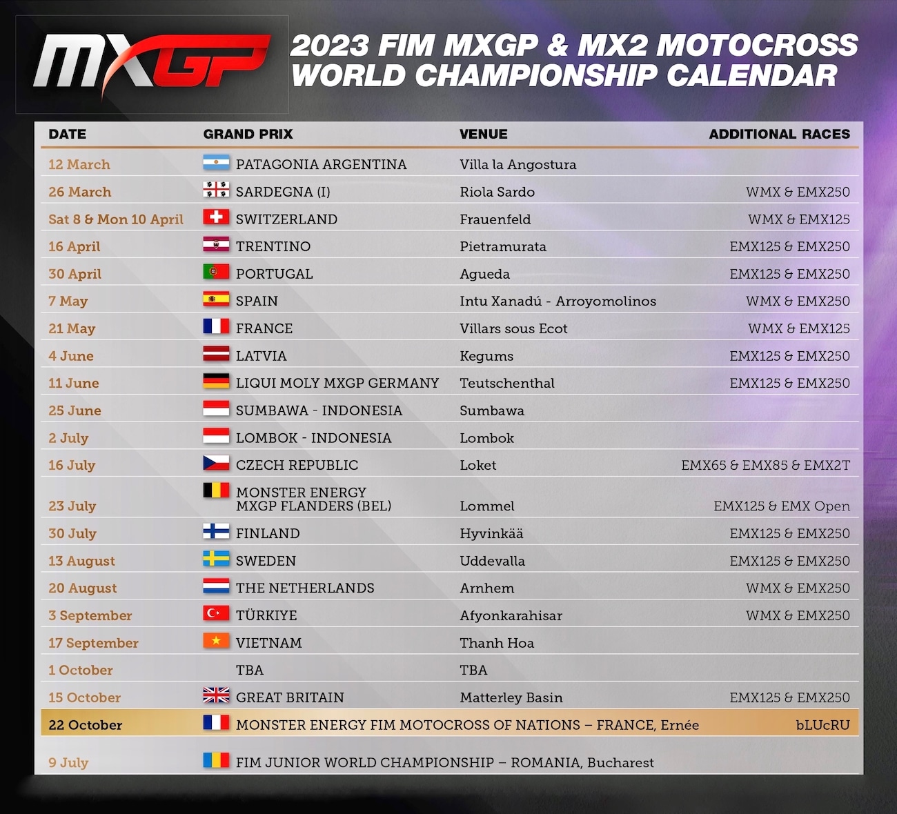 Calendrier Motocross Mxgp 2024 Gussi Katinka