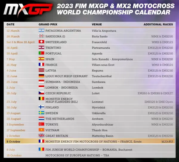 2023 MOTOCROSS DES NATIONS HAS BEEN MOVED UP TWO WEEKS TO