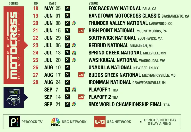 THE 2024 AMA SUPERCROSS, AMA NATIONAL AND SMX PLAYOFFS TV SCHEDULE