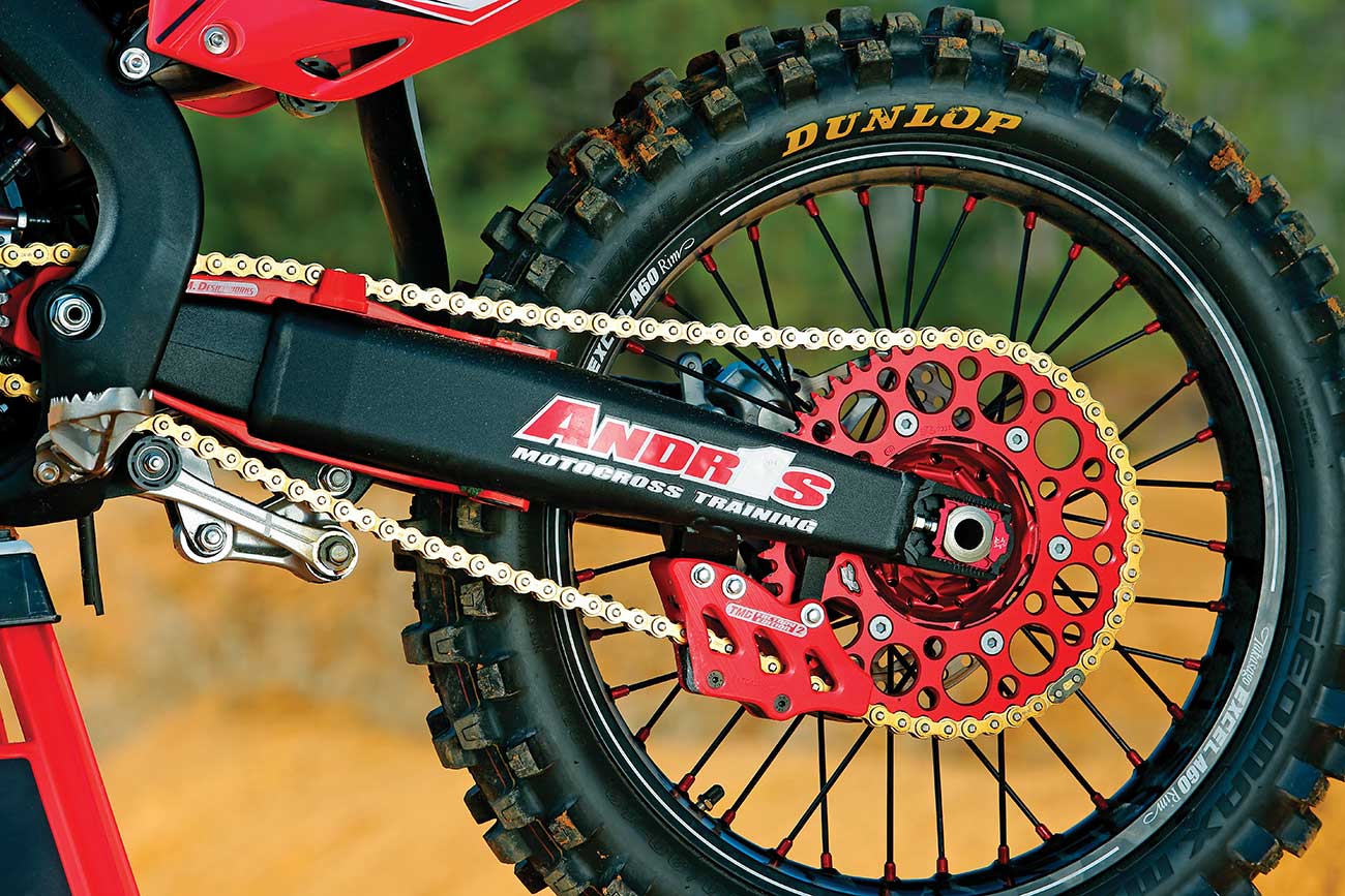 Holgado paid $900 to have the CRF250 frame, subframe and swingarm powder-coated black. 