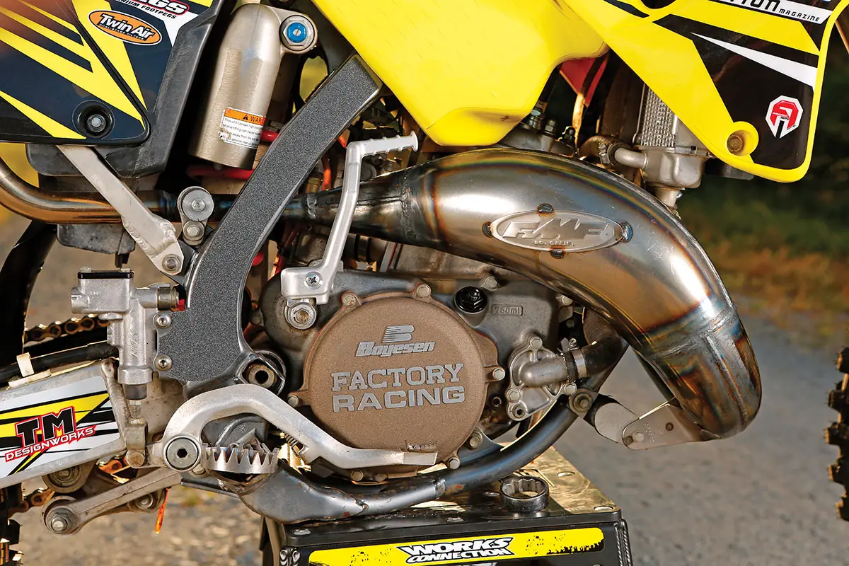 An FMF shorty silencer, in conjunction with the Factory Fatty pipe, added all-around power. 