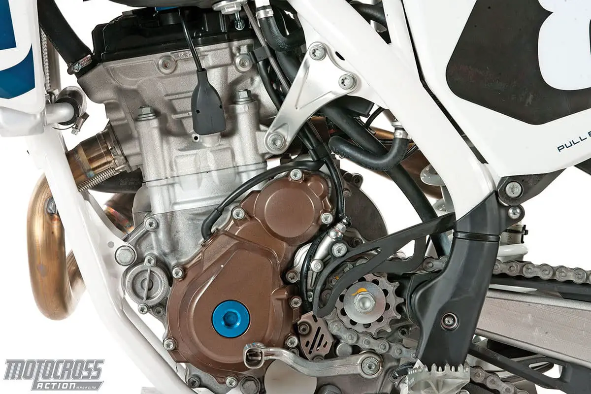 The heart of the Husqvarna’s on-track prowess is the result of its 14,000 rpm, 44-horse, lightweight engine.