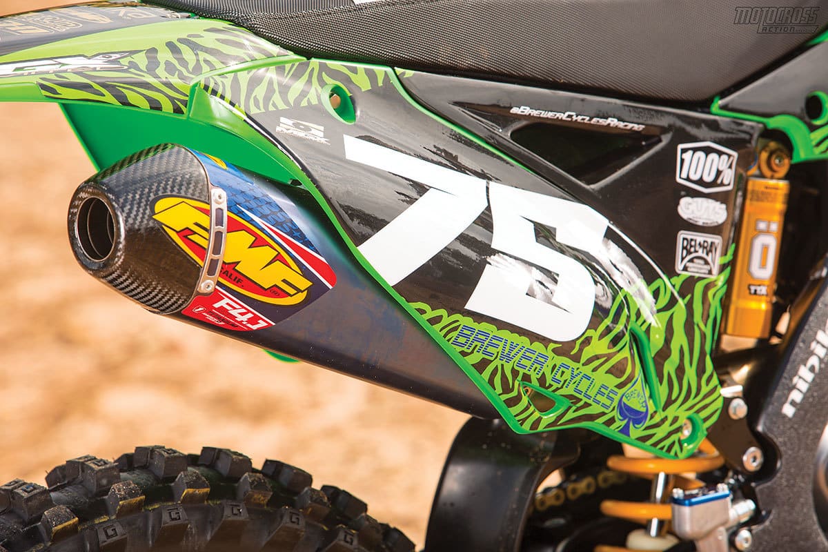 When people see a Kawasaki, they automatically think of Pro Circuit, but FMF Racing also makes a great exhaust system.